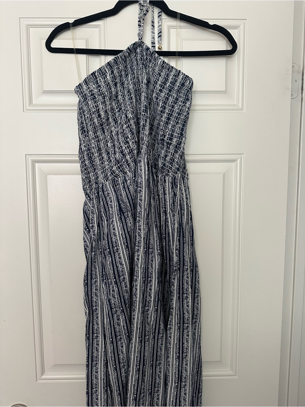 Beaches & Boho Striped Smocked Maxi Dress in Navy and White XL - Picture 2 of 5